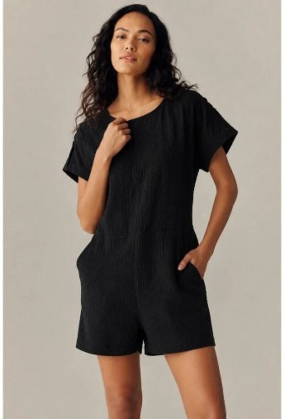 Eileen Fisher Organic Cotton Lofty Gauze Romper Black S